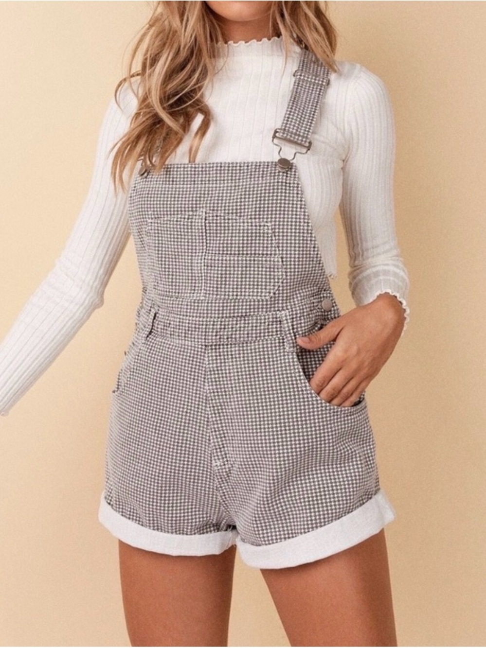 Princess Polly Black & White Gingham Short Overalls